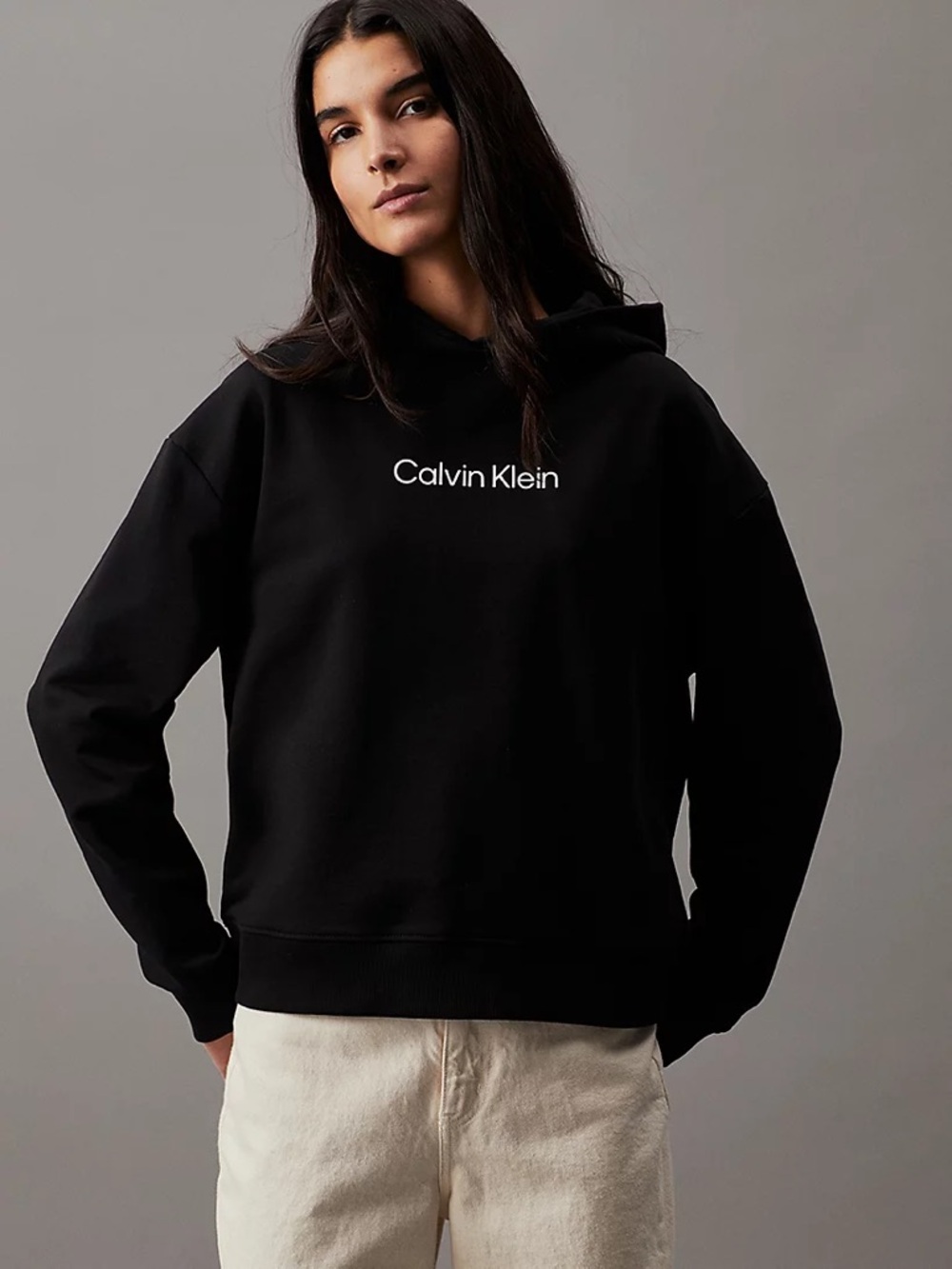 CALVIN KLEIN embroidered White Logo Hoodie